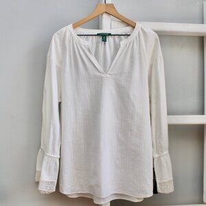 LAUREN Ralph Lauren White Peasant Flared Long Sleeve Tunic Top Size Large NWT